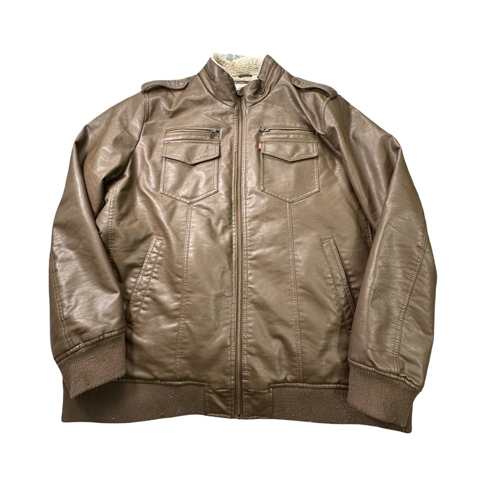 Levi's Bomber Jacket Men 3XL Brown Sherpa Lined Faux Leather